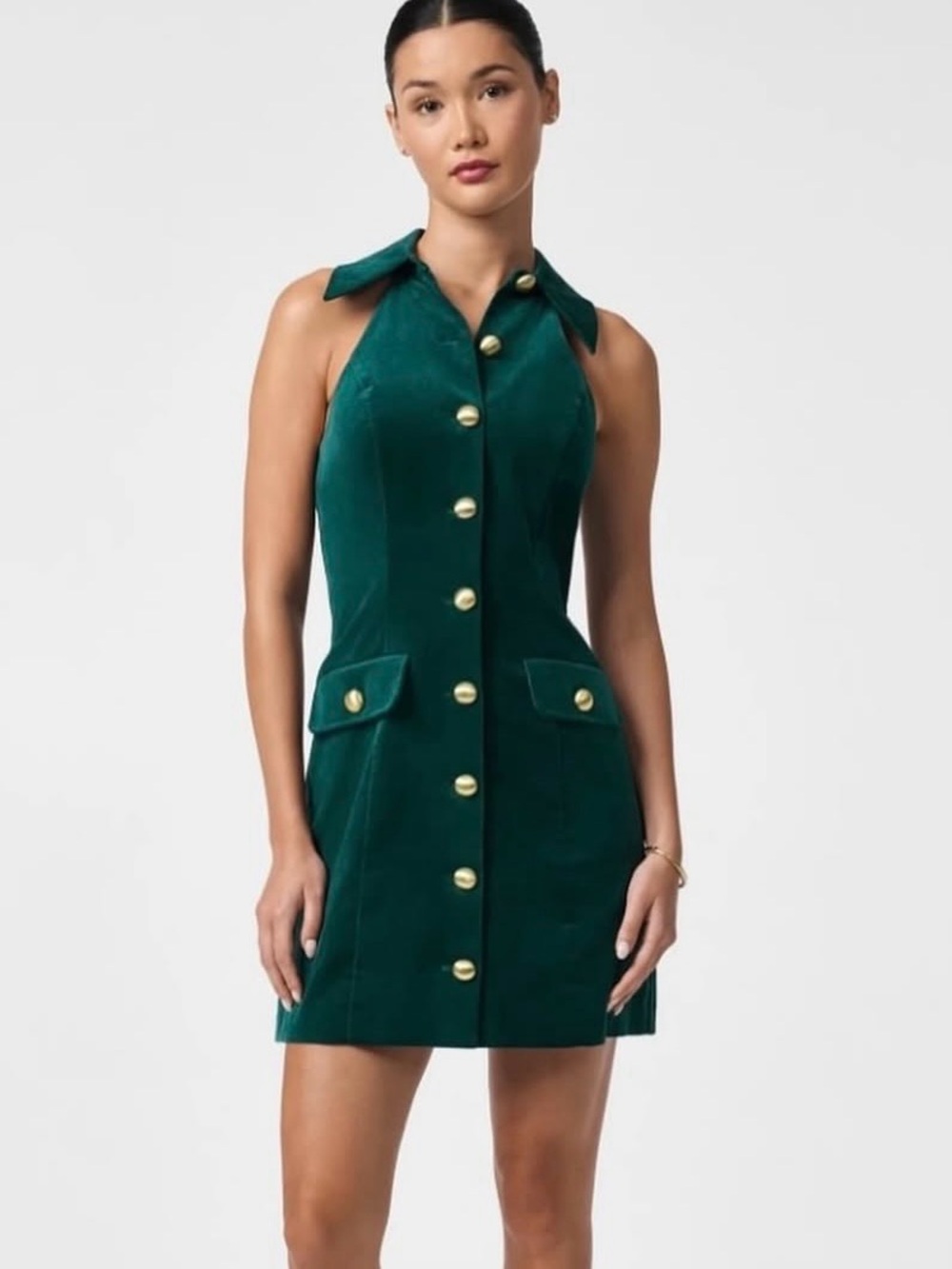 Trina Turk Emerald Green Sleeveless Button-Front Mini Dress